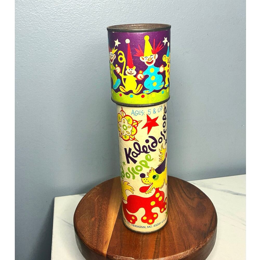 Vintage Kaleidoscope Toy Steven Mfg 1980 Clown Circus Graphic